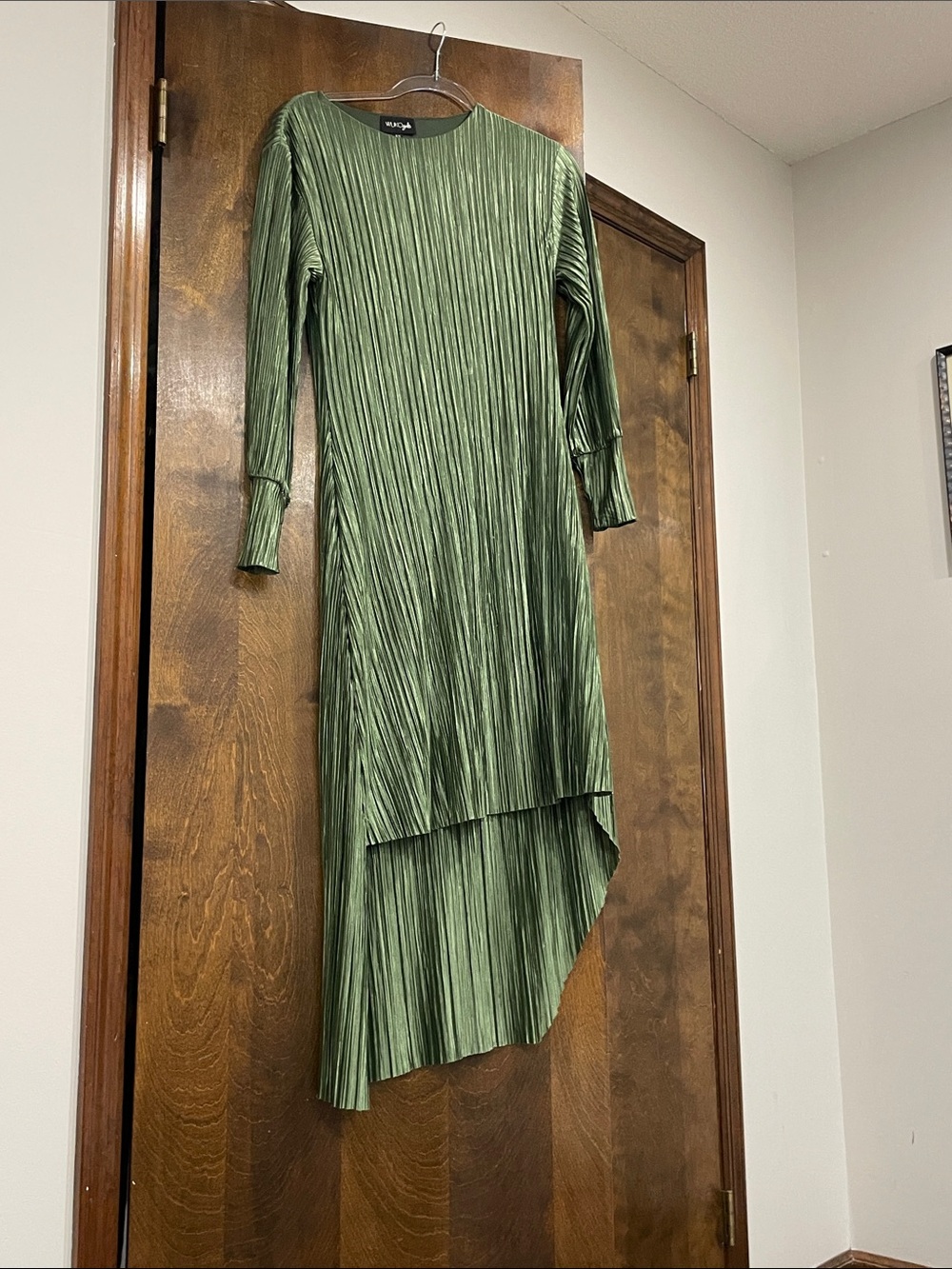 Asymmetrical Pleated Green Dress